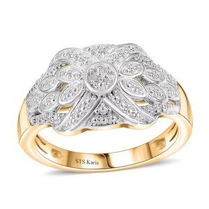 White Diamond Cluster Accent Fancy Ring in18K YG Plating over Brass